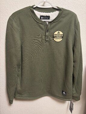Matix Sherpa Lined Henley Sweatshirt Olive Green Size Medium NWT Skate